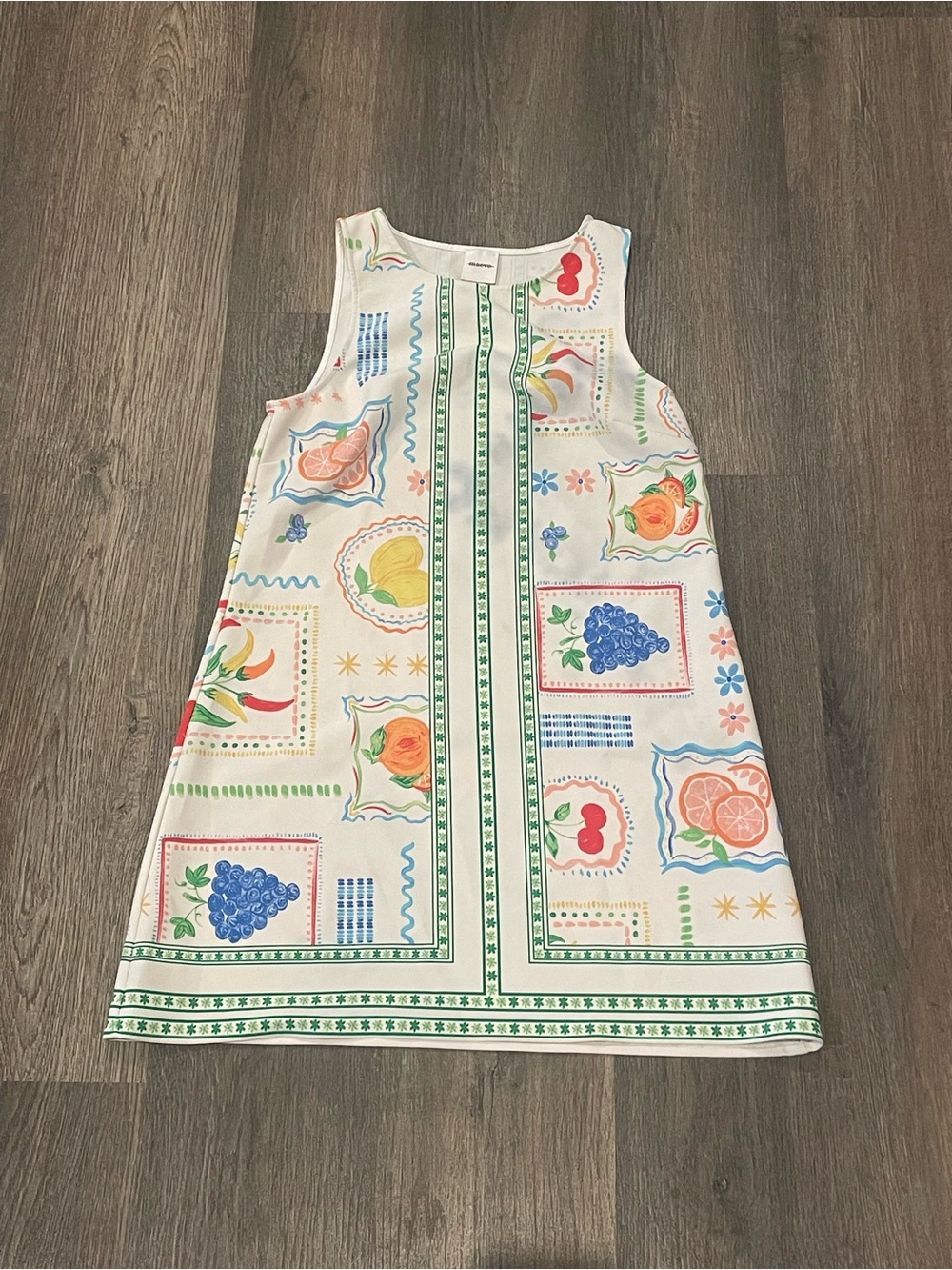 Maeve White Sleeveless Dress with Multicolor Fruit Motif